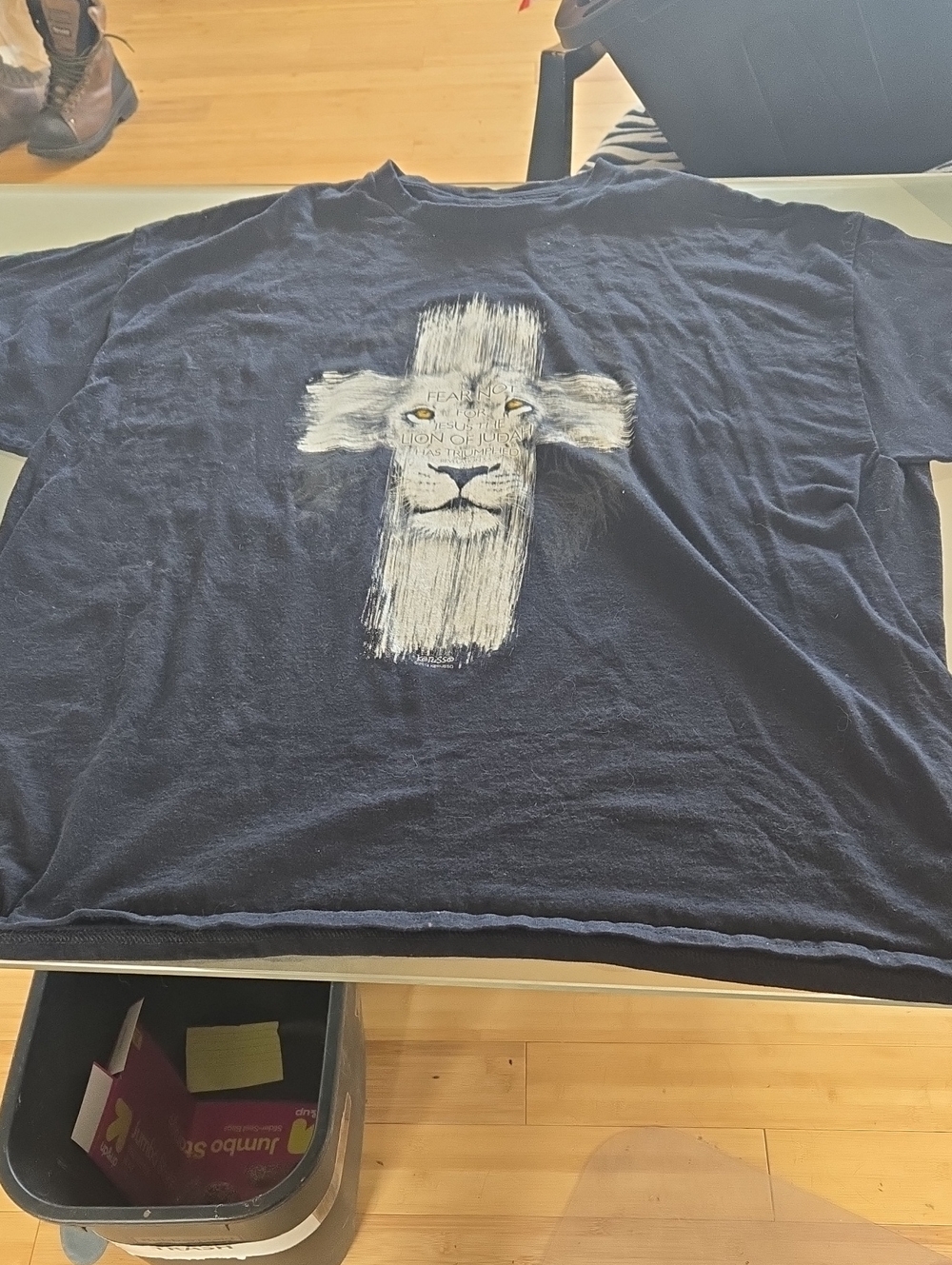 Navy Blue Short Sleeve Tee with Lion Cross Graphic